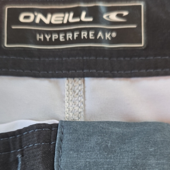 36" O'Neill HYPERFREAK Gray Orange Yellow Board Shorts w/ Retro Stripes On Trend - Picture 5 of 7